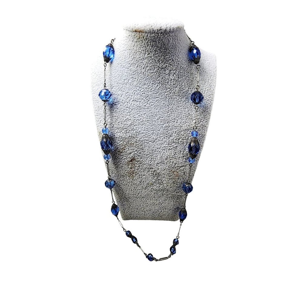 Antique Stunning Art Deco Crystal & Elongated Paper Clip Chain Necklace (A3130)